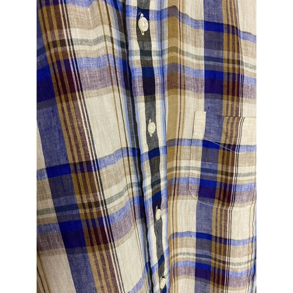 Cremieux Linen Button Down Mens Large Long Sleeve Purple Plaid $89.50 - Picture 6 of 6